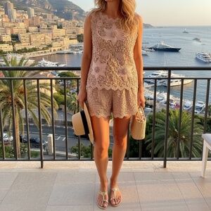 A373 Blush Nude  Cottagecore  Lace  Sleeveless Top  Size S